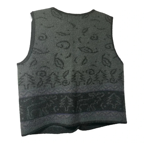 Wool Vest ALPS Vinage Green and Black Patterned Vest w/ Moose Size Med - Picture 2 of 5